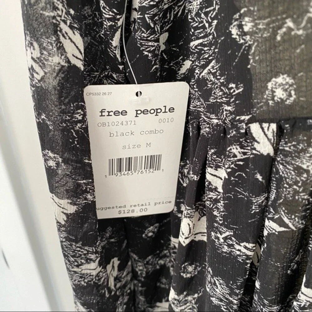 Free People Dress These Dreams Black White Long Sleeve Ruffle Shift Mini Medium